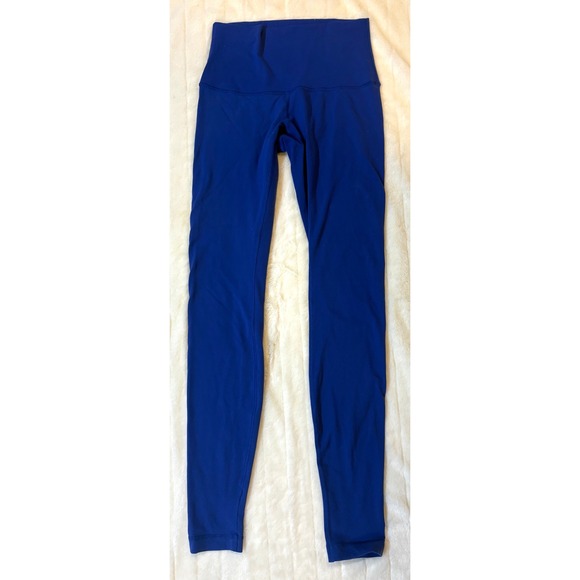 lululemon athletica Pants - Lululemon Vintage High Rise Leggings Size 6‎ Royal Blue Back Logo